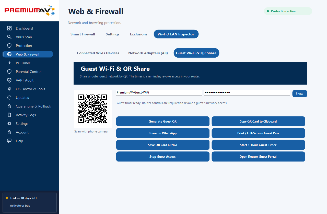 PremiumAV Guest Wi-Fi & QR Share