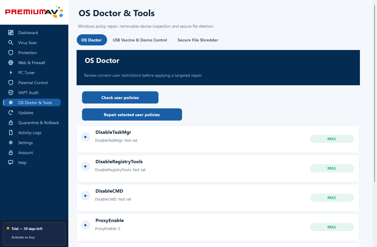 PremiumAV OS Doctor & Tools