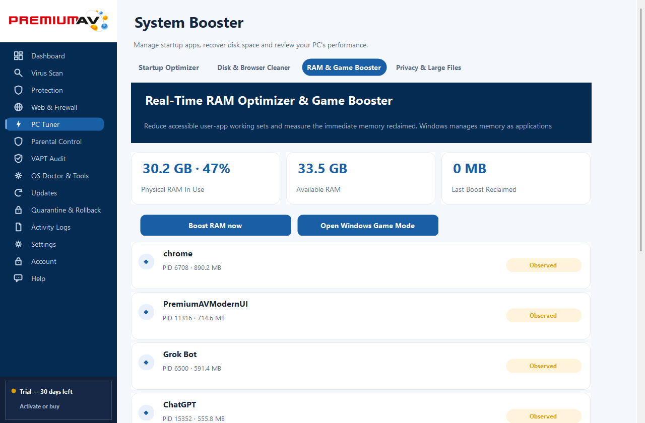 PremiumAV RAM & Game Booster