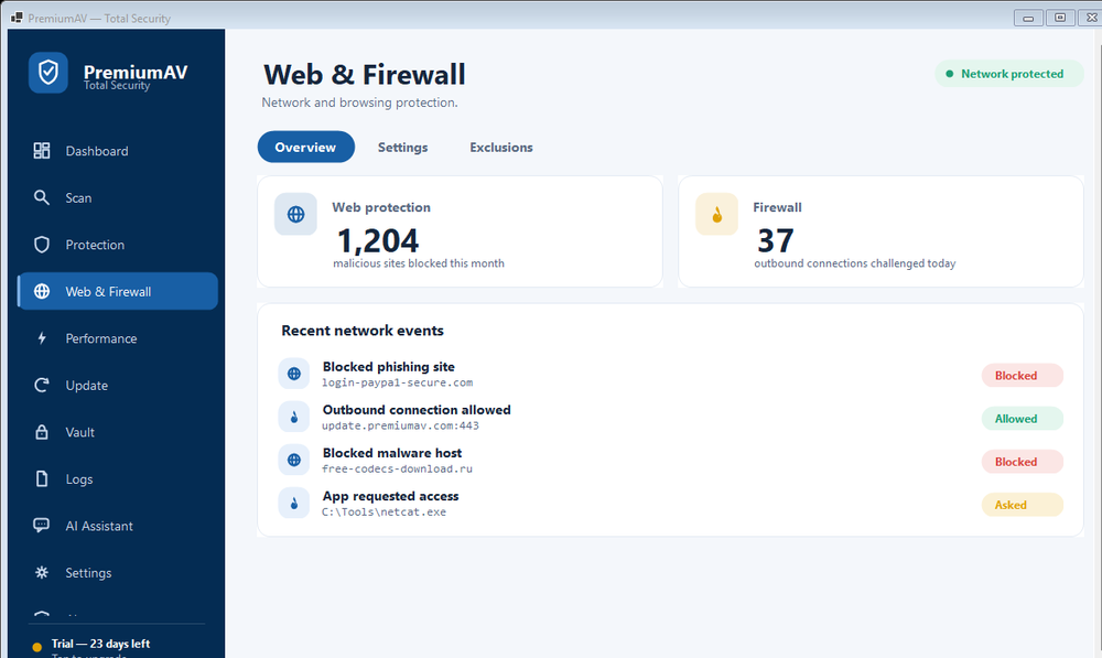 PremiumAV web and firewall